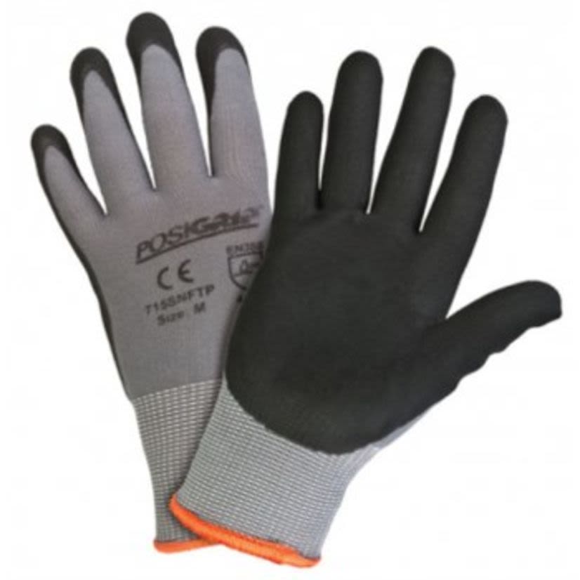 West Chester PosiGrip™ 715SNFTP/M Industrial Coated Gloves, M, Black/Gray, Nylon Shell